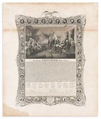 (DECLARATION OF INDEPENDENCE.) Pair of decorative engravings from the 1840s.